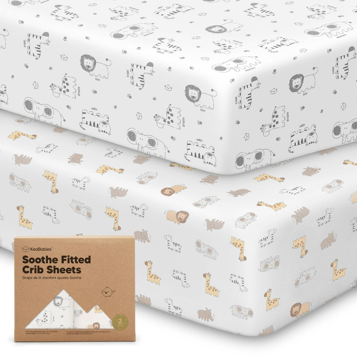 KeaBabies 2pk Organic Cotton Crib Sheets for Boys Girls 52x28, Soft White - Jansha Store