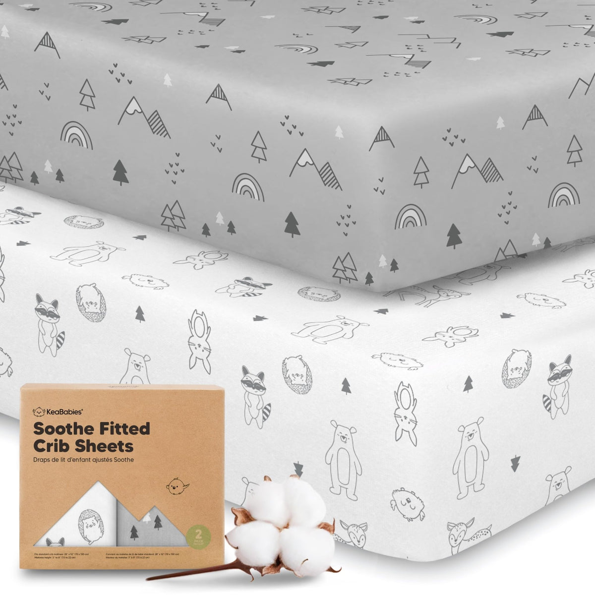 KeaBabies 2pk Organic Cotton Crib Sheets for Boys Girls 52x28, Soft White - Jansha Store