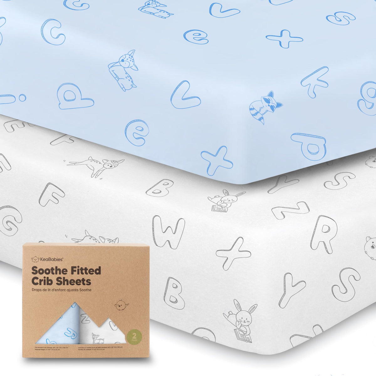 KeaBabies 2pk Organic Cotton Crib Sheets for Boys Girls 52x28, Soft White - Jansha Store