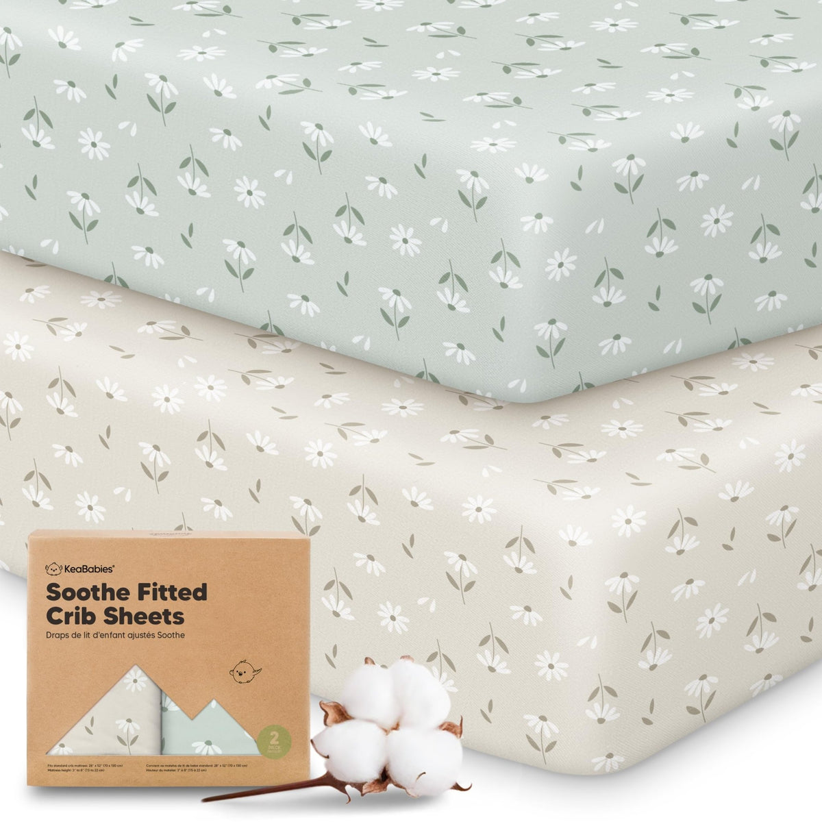 KeaBabies 2pk Organic Cotton Crib Sheets for Boys Girls 52x28, Soft White - Jansha Store