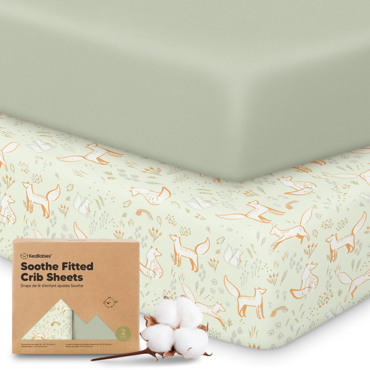 KeaBabies 2pk Organic Cotton Crib Sheets for Boys Girls 52x28, Soft White - Jansha Store