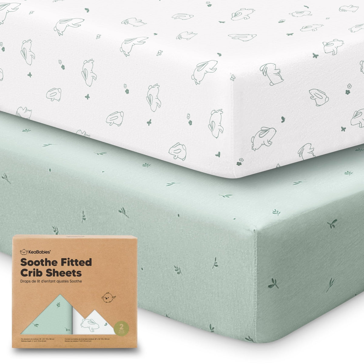 KeaBabies 2pk Organic Cotton Crib Sheets for Boys Girls 52x28, Soft White - Jansha Store