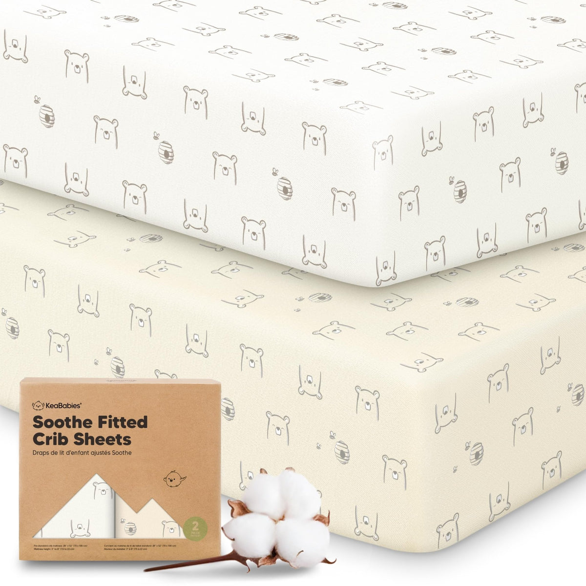 KeaBabies 2pk Organic Cotton Crib Sheets for Boys Girls 52x28, Soft White - Jansha Store