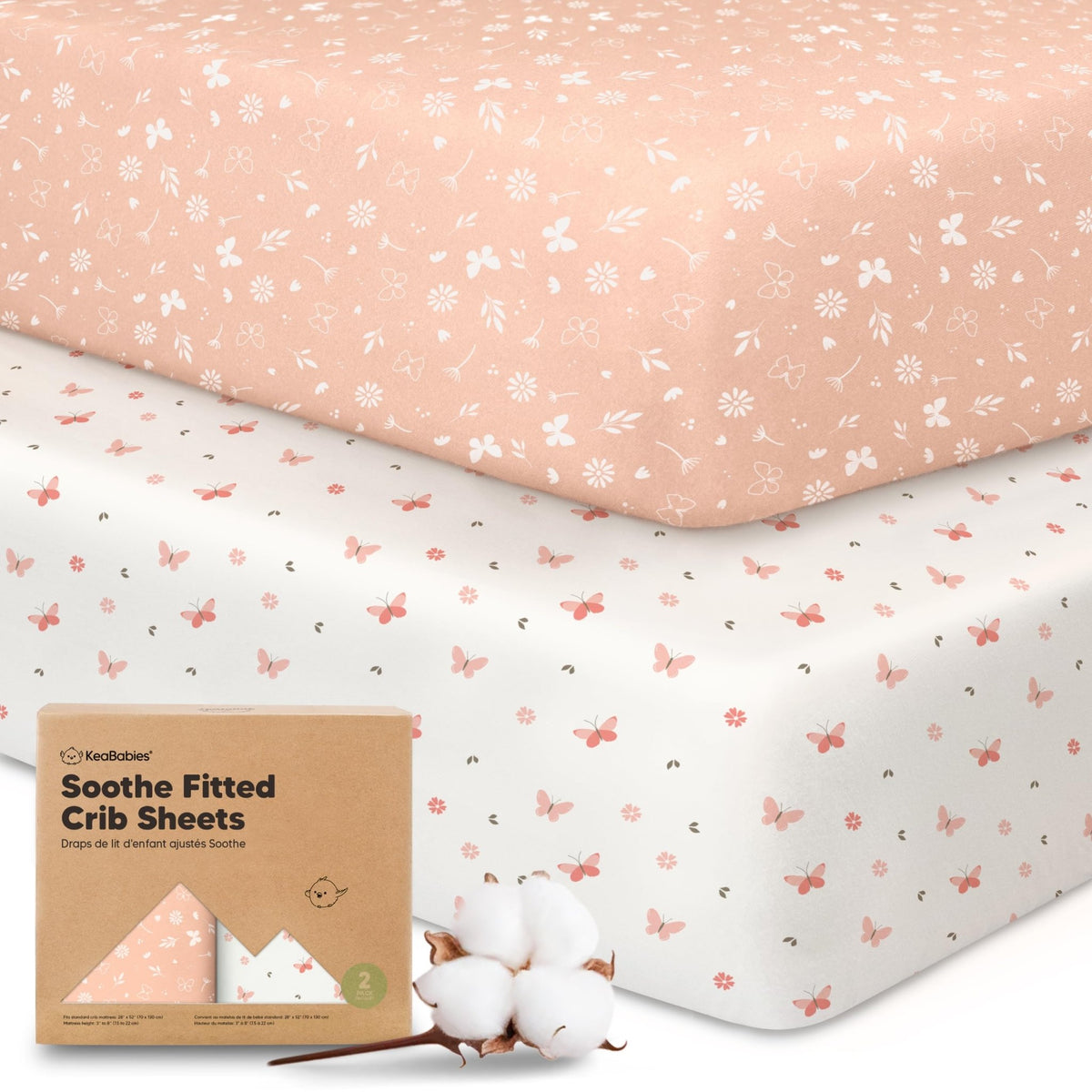 KeaBabies 2pk Organic Cotton Crib Sheets for Boys Girls 52x28, Soft White - Jansha Store