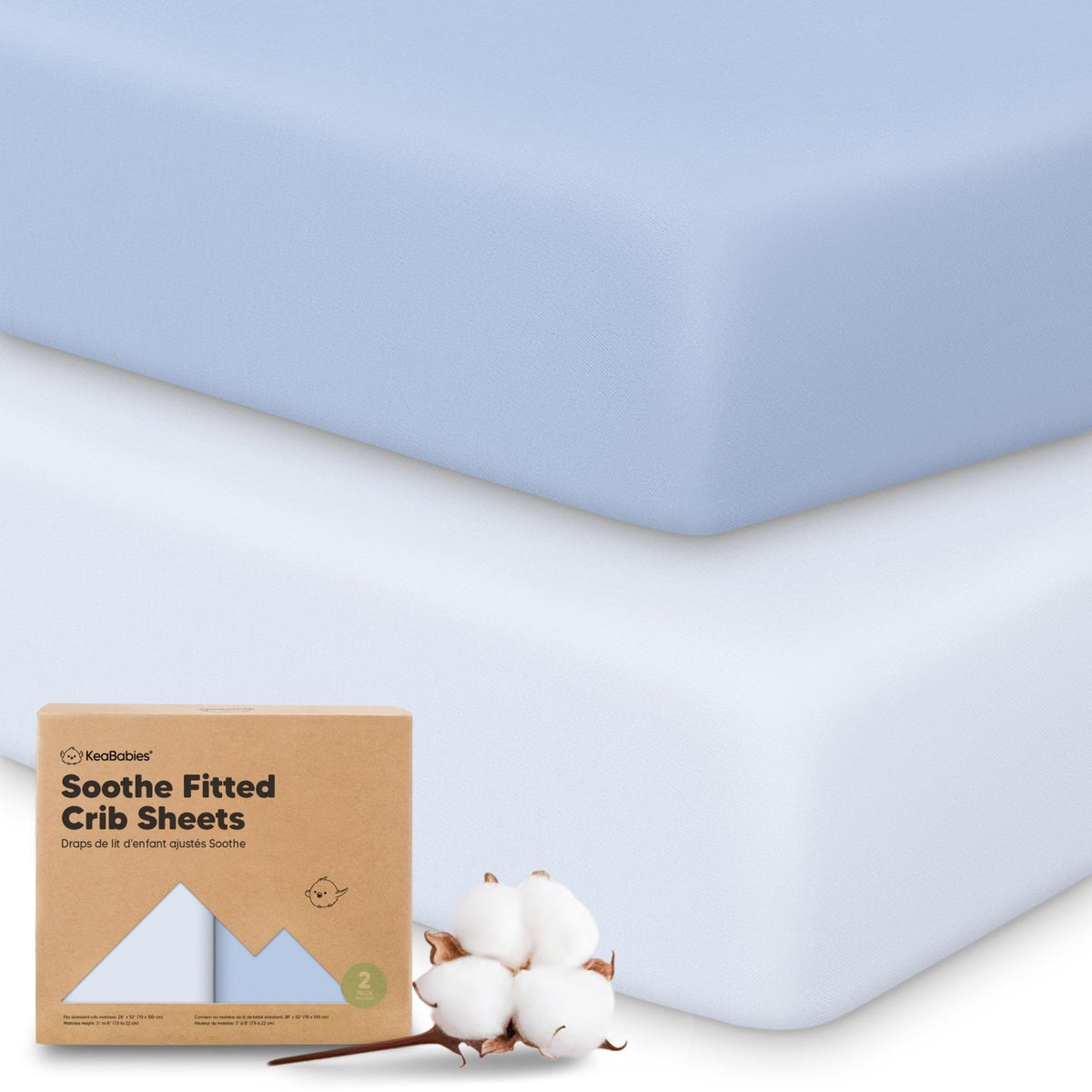 KeaBabies 2pk Organic Cotton Crib Sheets for Boys Girls 52x28, Soft White - Jansha Store