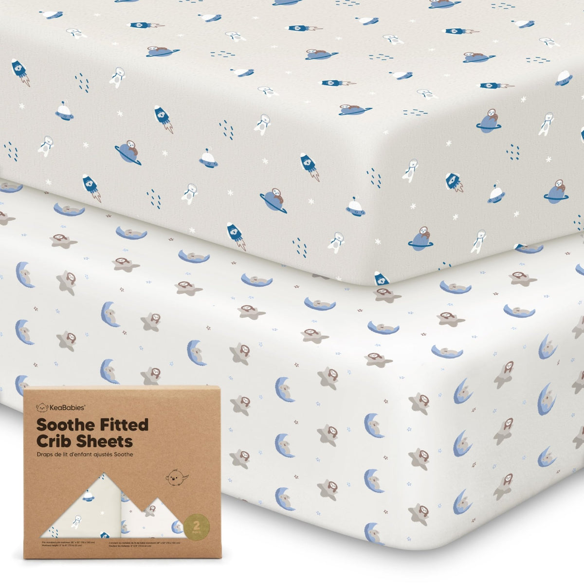 KeaBabies 2pk Organic Cotton Crib Sheets for Boys Girls 52x28, Soft White - Jansha Store