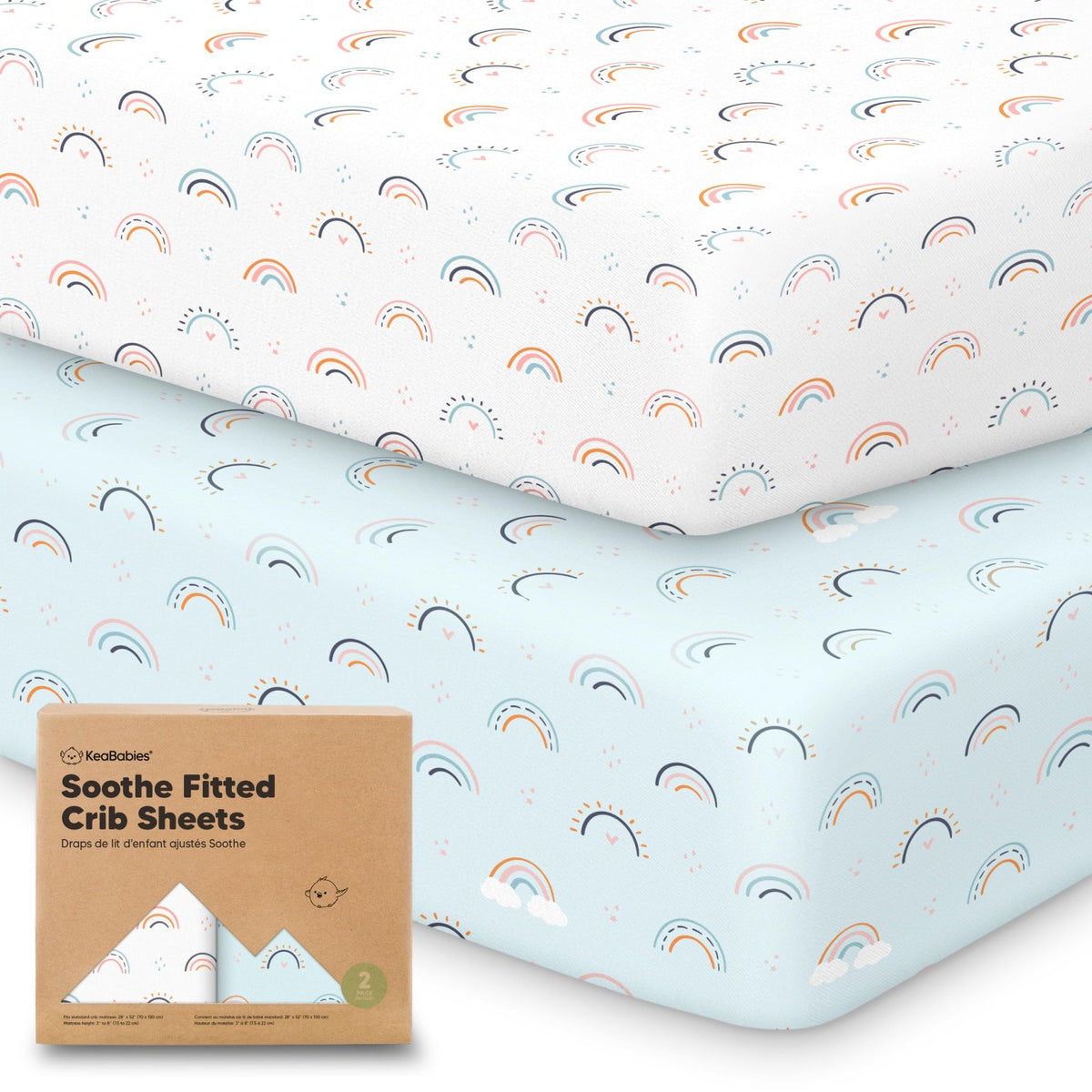 KeaBabies 2pk Organic Cotton Crib Sheets for Boys Girls 52x28, Soft White - Jansha Store