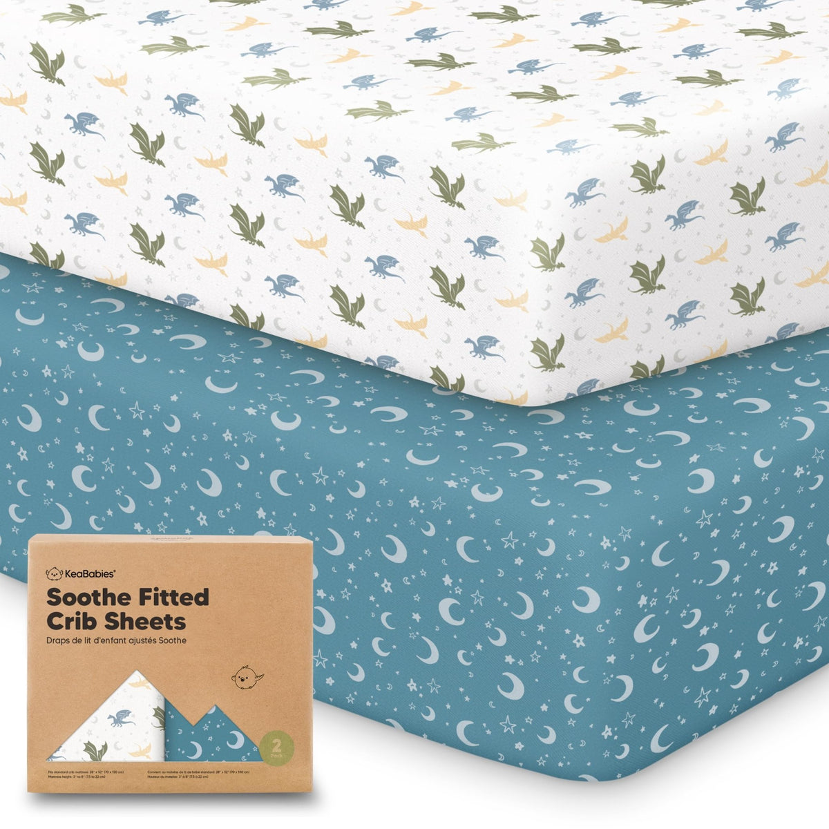 KeaBabies 2pk Organic Cotton Crib Sheets for Boys Girls 52x28, Soft White - Jansha Store