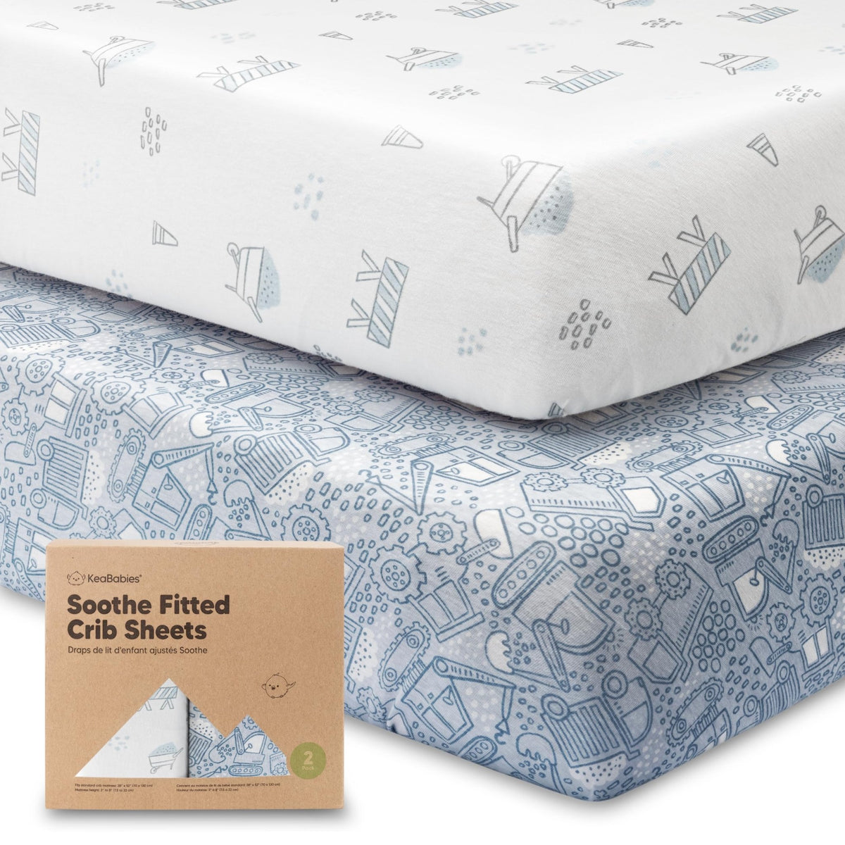 KeaBabies 2pk Organic Cotton Crib Sheets for Boys Girls 52x28, Soft White - Jansha Store