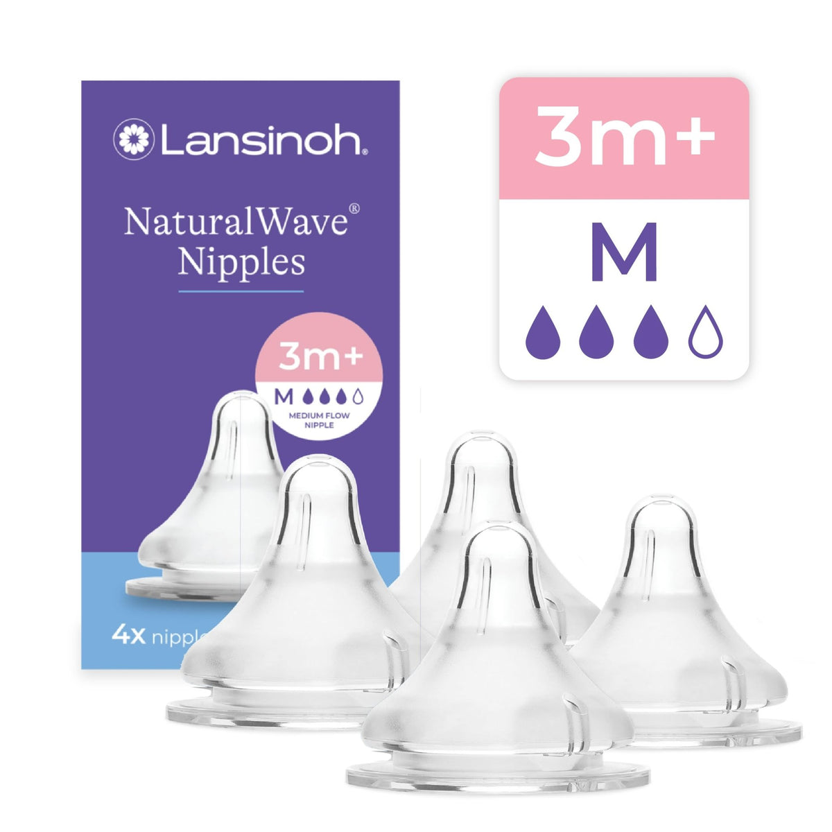 Lansinoh NaturalWave Baby Bottle Nipples, Slow Flow (S), 4 Count - Jansha Store