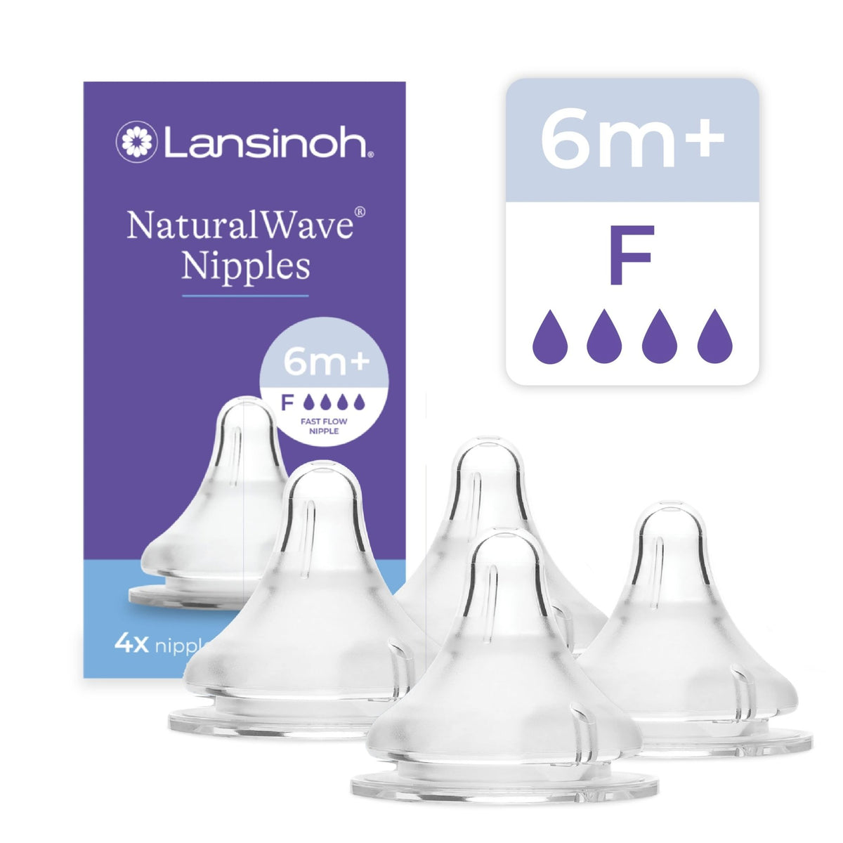 Lansinoh NaturalWave Baby Bottle Nipples, Slow Flow (S), 4 Count - Jansha Store