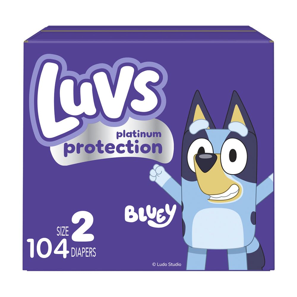 Luvs Size 8 Baby Diapers, Platinum Protection Bluey Diapers for Day & Night,Size 8 (46+ lb), 108 Count - Jansha Store