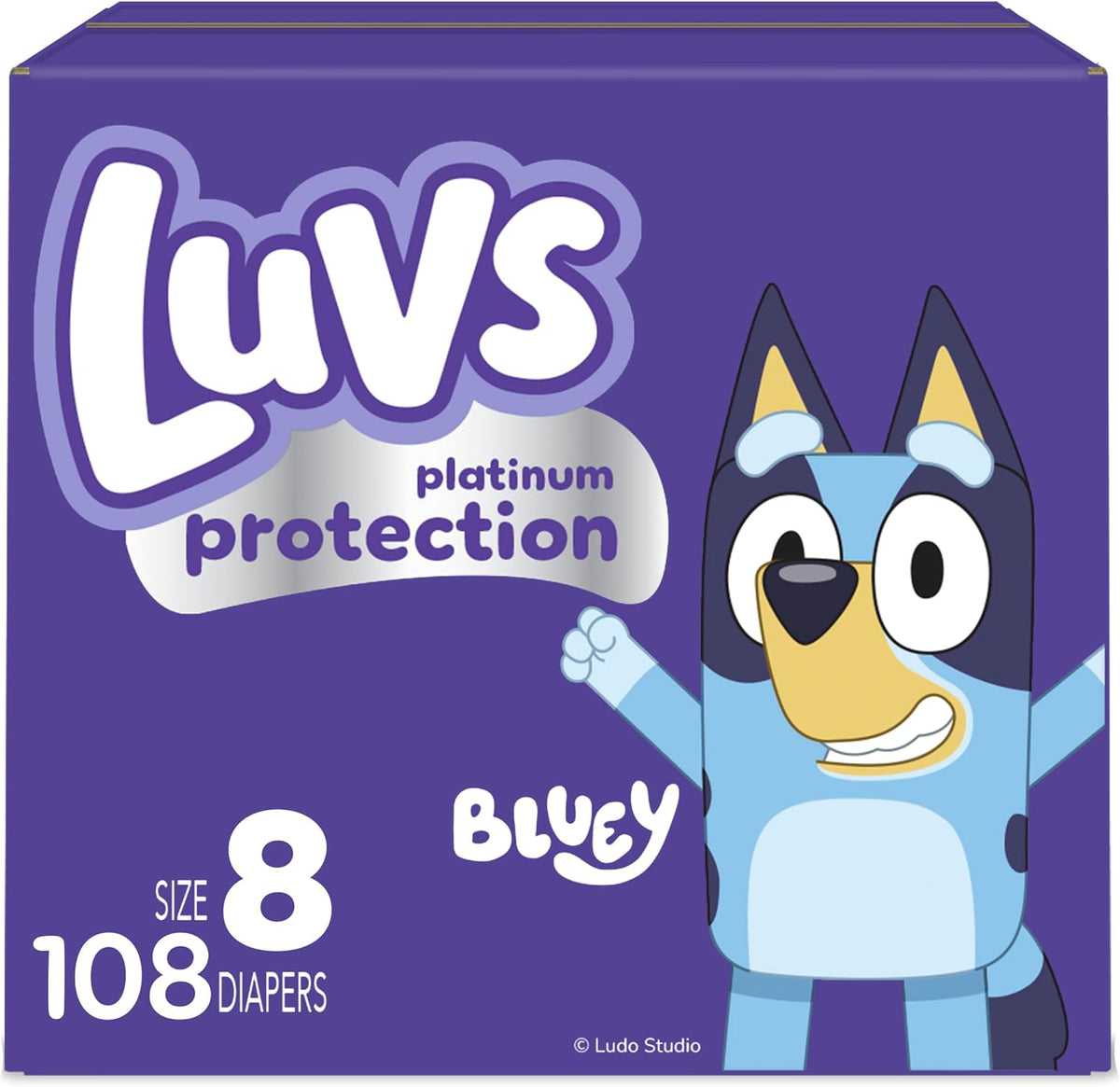 Luvs Size 8 Baby Diapers, Platinum Protection Bluey Diapers for Day & Night,Size 8 (46+ lb), 108 Count - Jansha Store