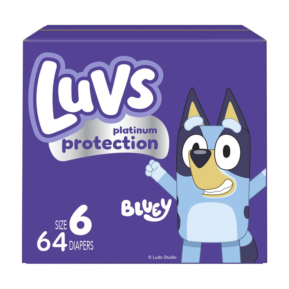 Luvs Size 8 Baby Diapers, Platinum Protection Bluey Diapers for Day & Night,Size 8 (46+ lb), 108 Count - Jansha Store