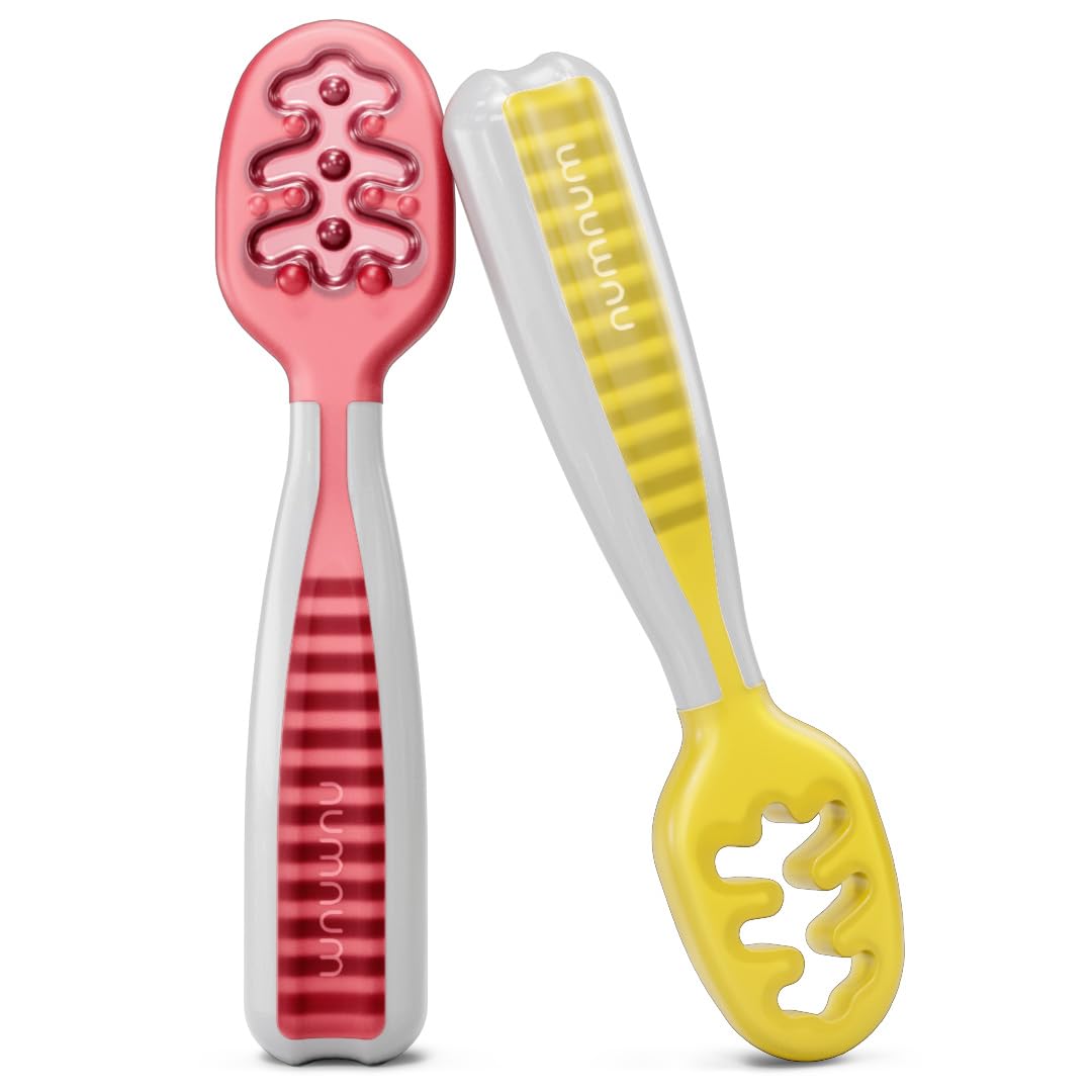 NumNum Baby Spoons Self Feeding 6 Months, 2-Pack Gray/Green - Jansha Store