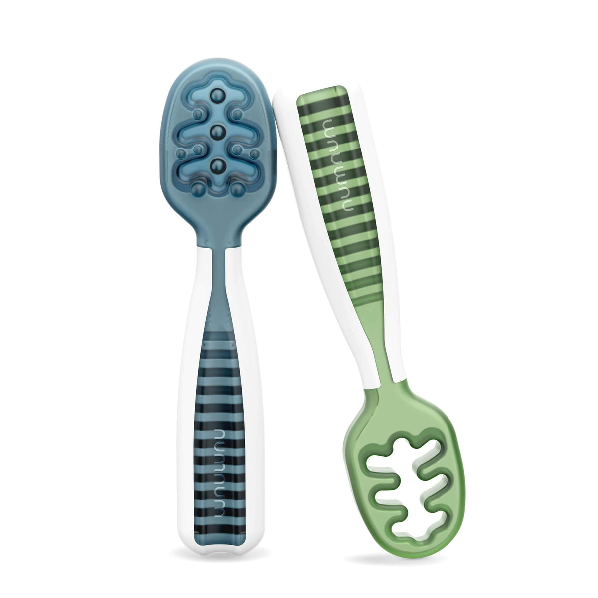 NumNum Baby Spoons Self Feeding 6 Months, 2-Pack Gray/Green - Jansha Store