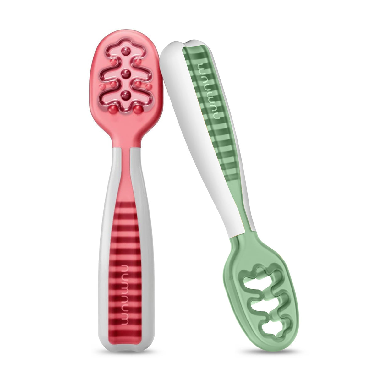NumNum Baby Spoons Self Feeding 6 Months, 2-Pack Gray/Green - Jansha Store