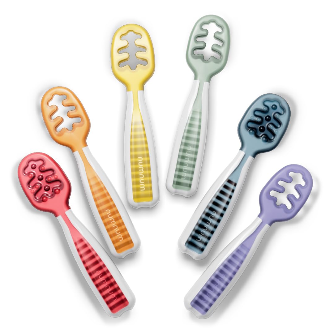 NumNum Baby Spoons Self Feeding 6 Months, 2-Pack Gray/Green - Jansha Store