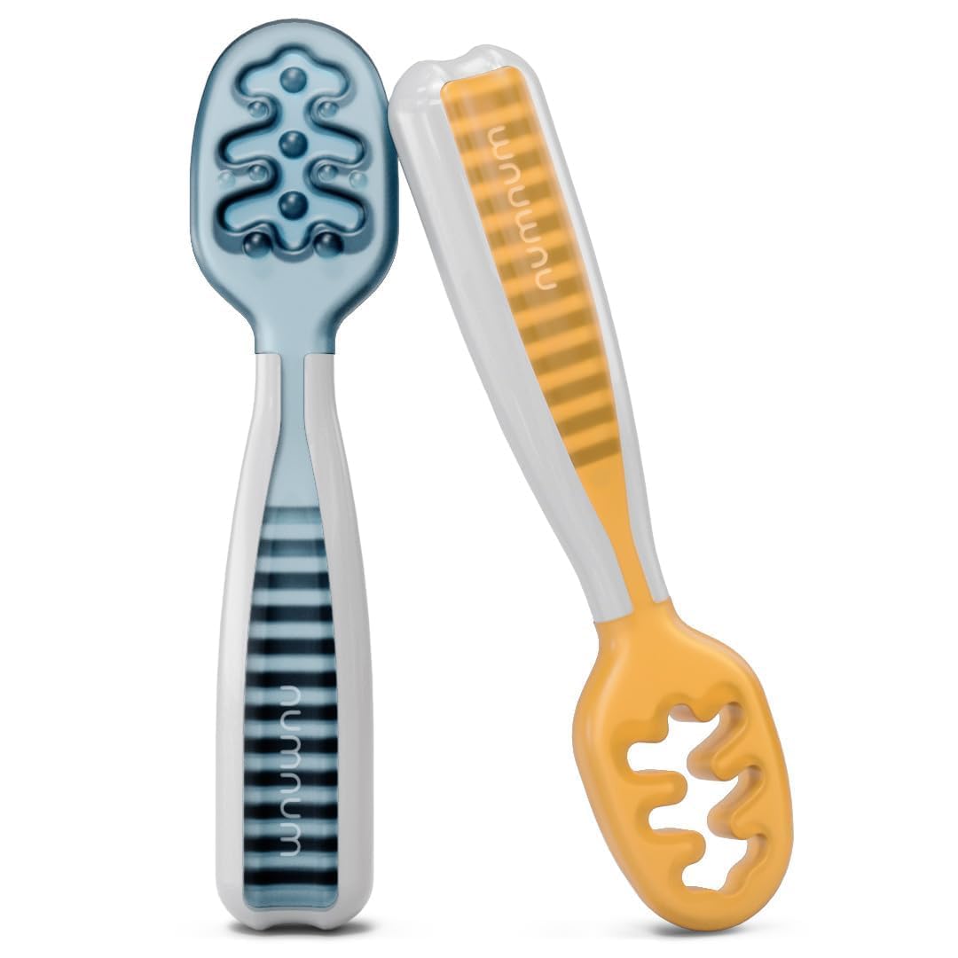 NumNum Baby Spoons Self Feeding 6 Months, 2-Pack Gray/Green - Jansha Store