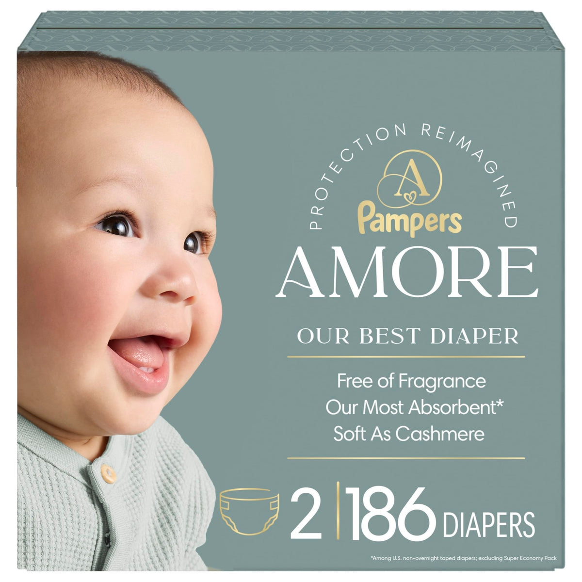 Pampers Amore, Size 0 (up to 10 lbs), 128 Count, Our Best Diaper – Hypoallergenic & Fragrance Free, Up to 100% Leakproof, Soft as Cashmere - Jansha Store