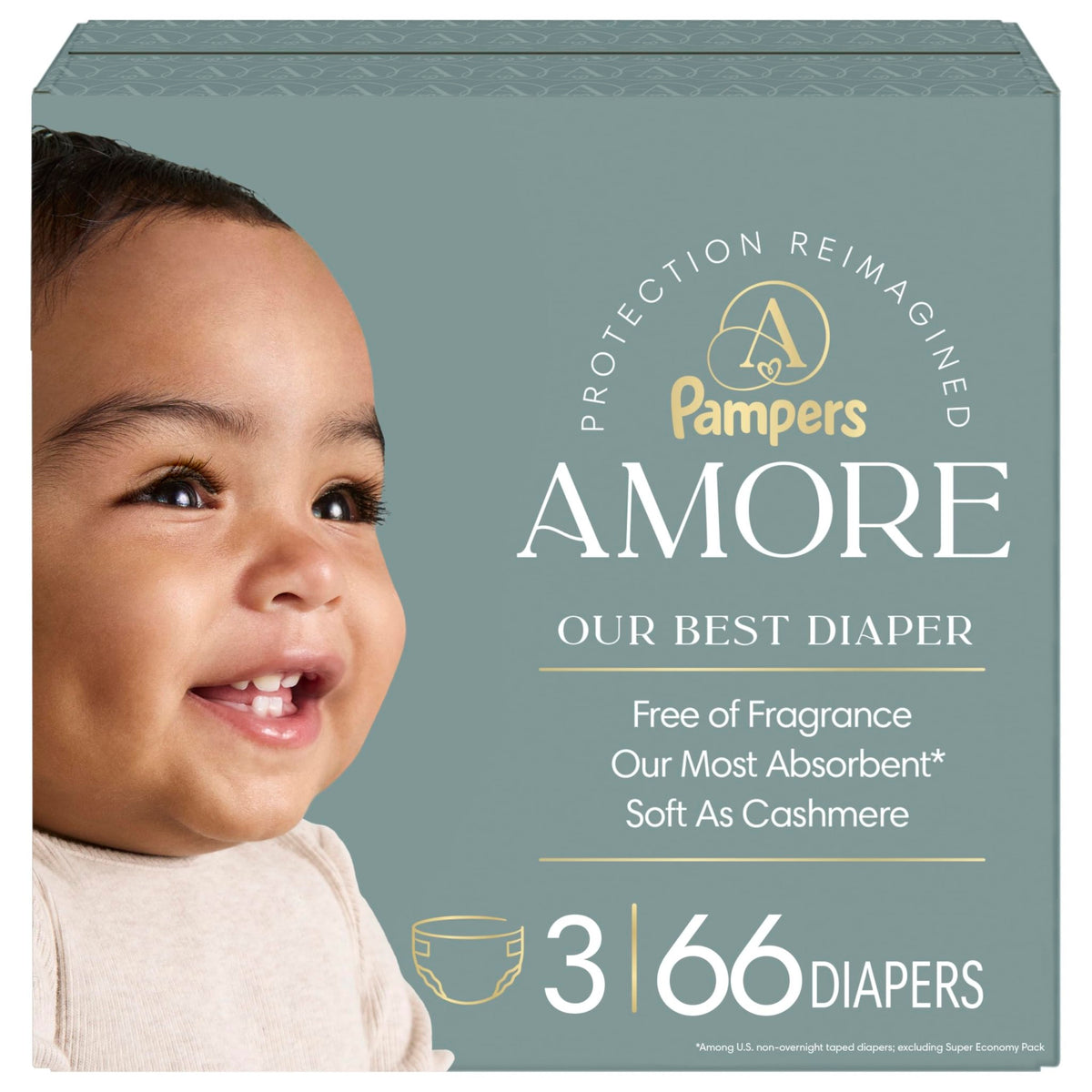 Pampers Amore, Size 0 (up to 10 lbs), 128 Count, Our Best Diaper – Hypoallergenic & Fragrance Free, Up to 100% Leakproof, Soft as Cashmere - Jansha Store