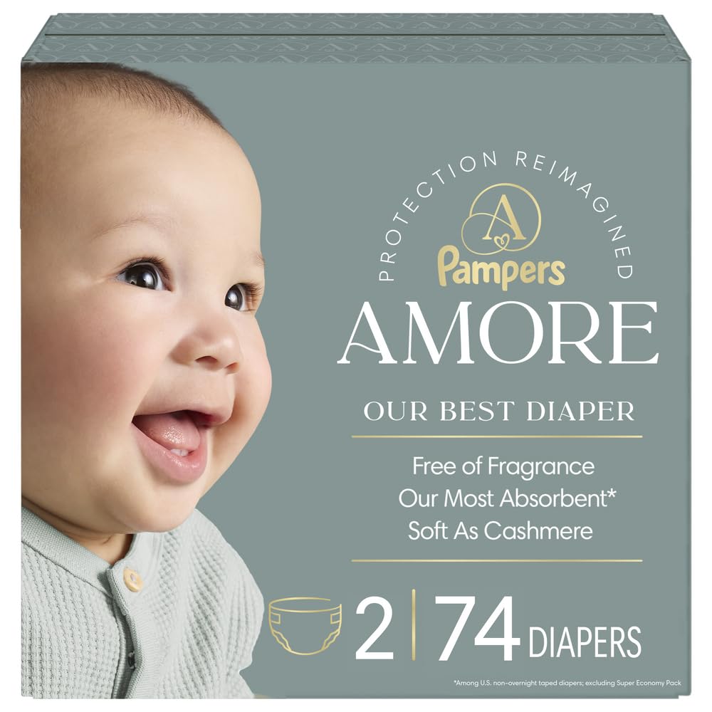 Pampers Amore, Size 0 (up to 10 lbs), 128 Count, Our Best Diaper – Hypoallergenic & Fragrance Free, Up to 100% Leakproof, Soft as Cashmere - Jansha Store