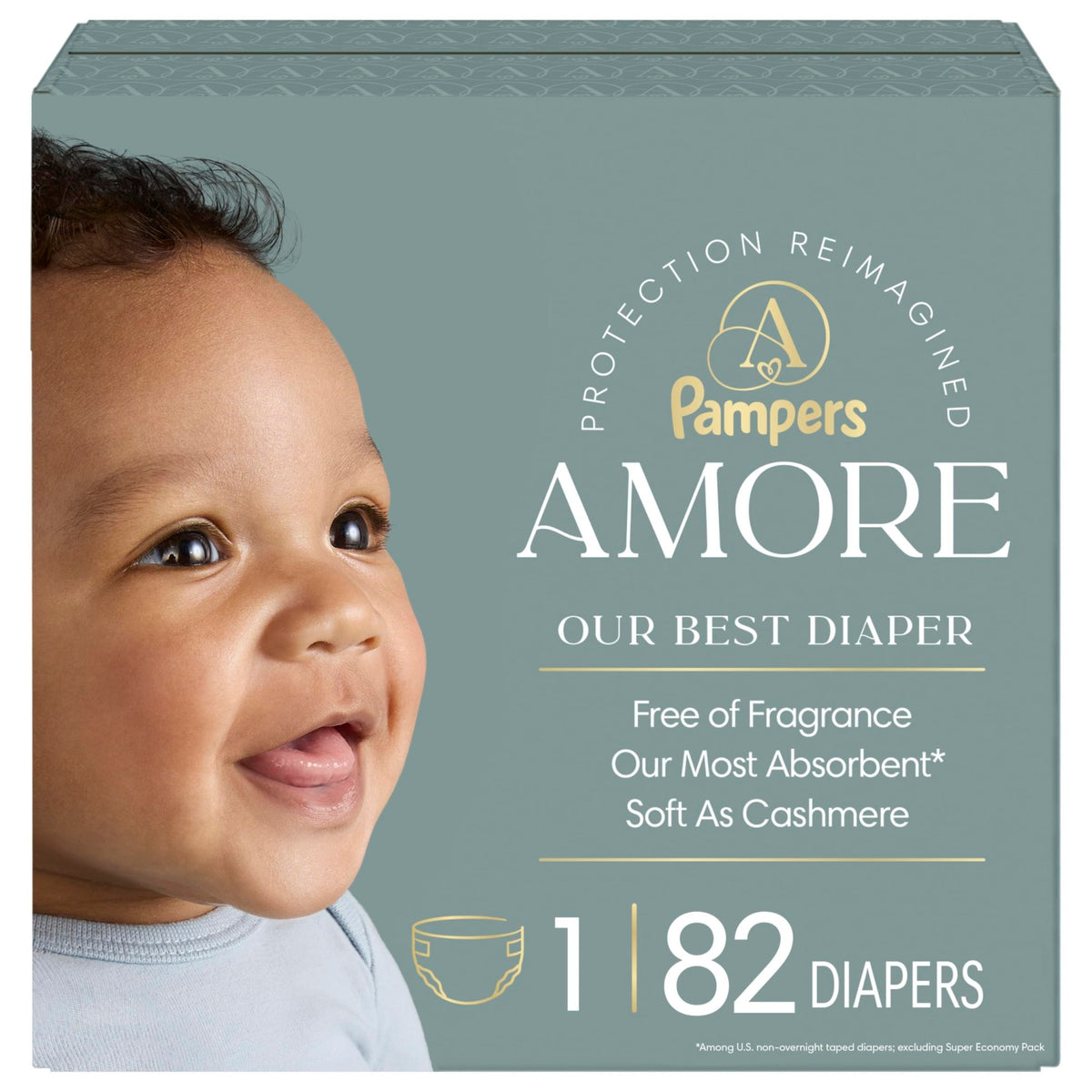 Pampers Amore, Size 0 (up to 10 lbs), 128 Count, Our Best Diaper – Hypoallergenic & Fragrance Free, Up to 100% Leakproof, Soft as Cashmere - Jansha Store