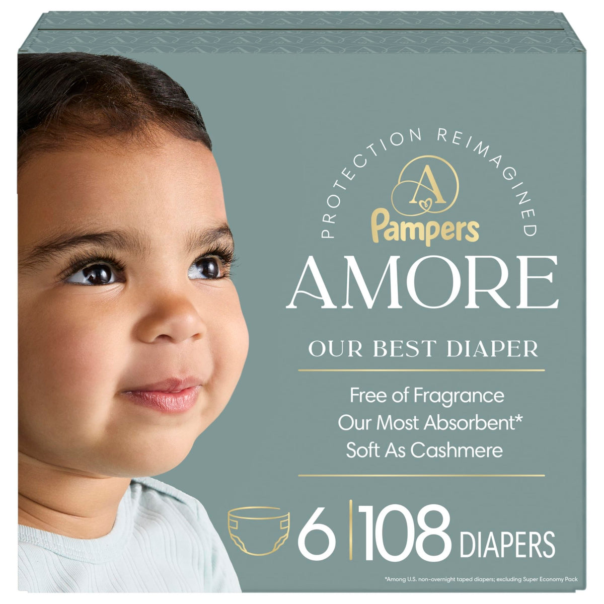 Pampers Amore, Size 0 (up to 10 lbs), 128 Count, Our Best Diaper – Hypoallergenic & Fragrance Free, Up to 100% Leakproof, Soft as Cashmere - Jansha Store
