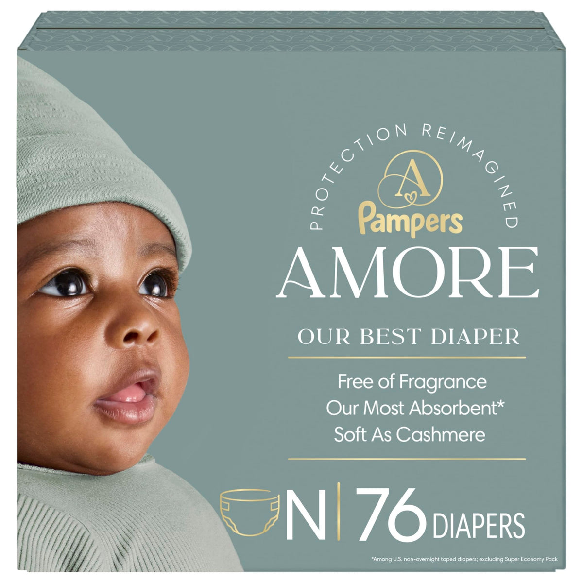 Pampers Amore, Size 0 (up to 10 lbs), 128 Count, Our Best Diaper – Hypoallergenic & Fragrance Free, Up to 100% Leakproof, Soft as Cashmere - Jansha Store