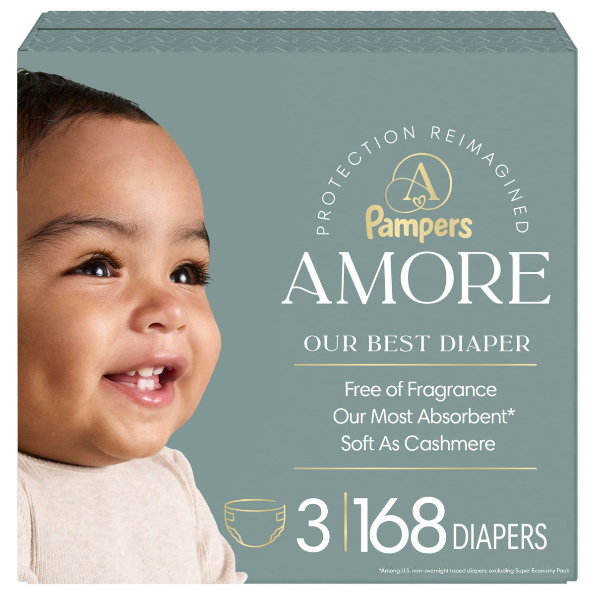Pampers Amore, Size 0 (up to 10 lbs), 128 Count, Our Best Diaper – Hypoallergenic & Fragrance Free, Up to 100% Leakproof, Soft as Cashmere - Jansha Store