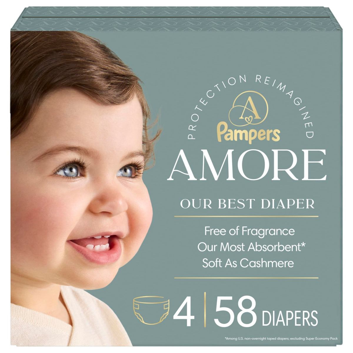 Pampers Amore, Size 0 (up to 10 lbs), 128 Count, Our Best Diaper – Hypoallergenic & Fragrance Free, Up to 100% Leakproof, Soft as Cashmere - Jansha Store