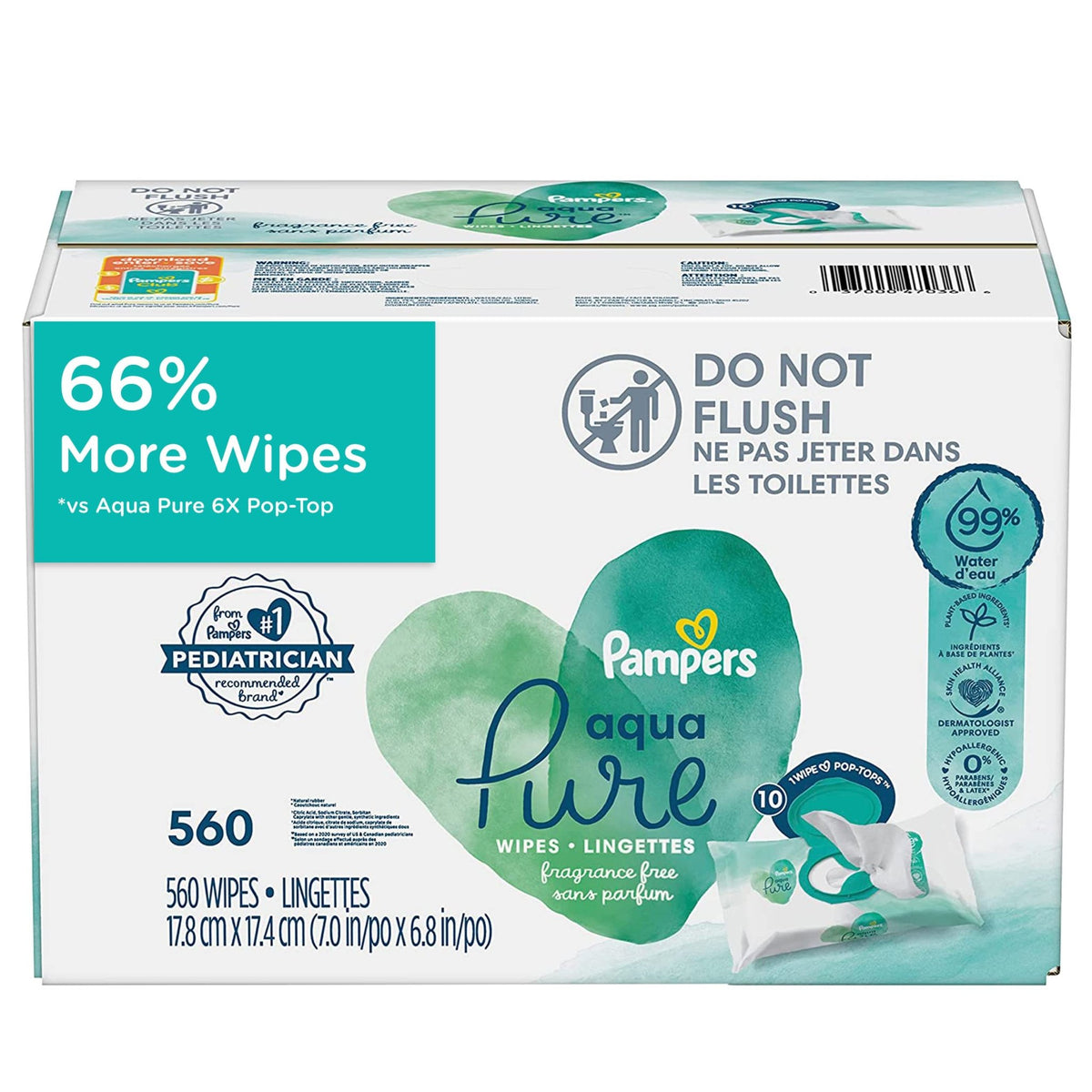 Pampers Aqua Pure Baby Wipes, Unscented, Fragrance Free, 99% Water, Water Based, Multi-Use, 672 Wipes Total (12X Flip-Top Packs) - Jansha Store