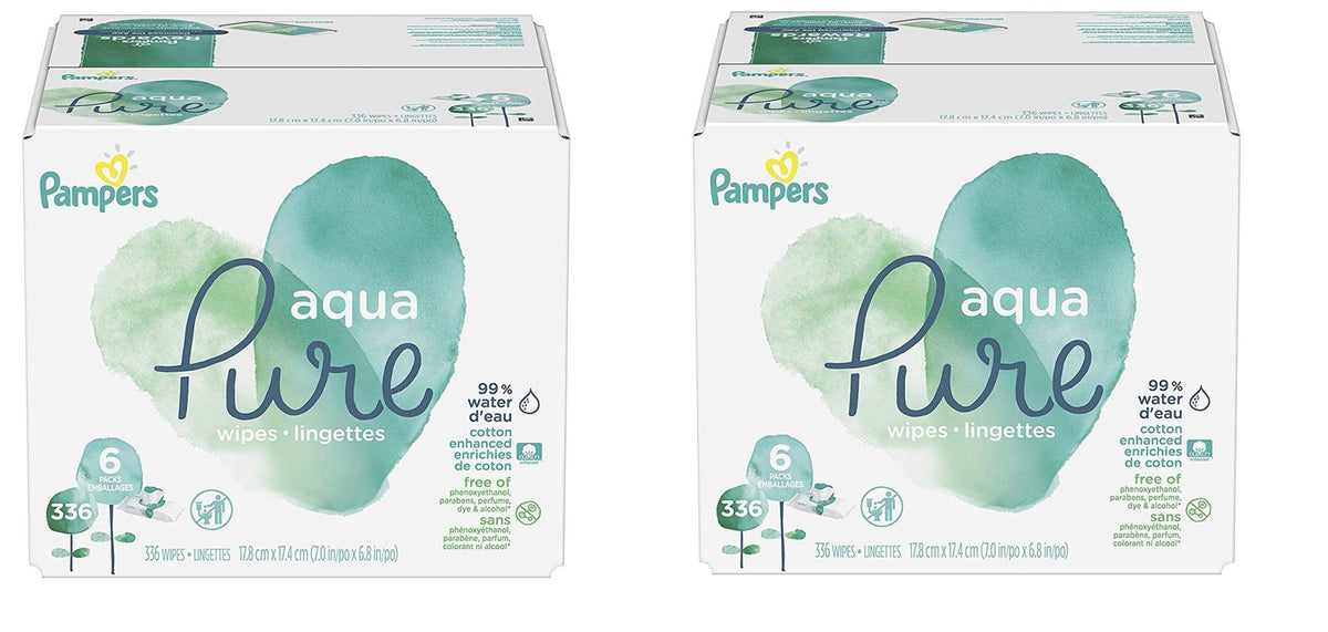 Pampers Aqua Pure Baby Wipes, Unscented, Fragrance Free, 99% Water, Water Based, Multi-Use, 672 Wipes Total (12X Flip-Top Packs) - Jansha Store