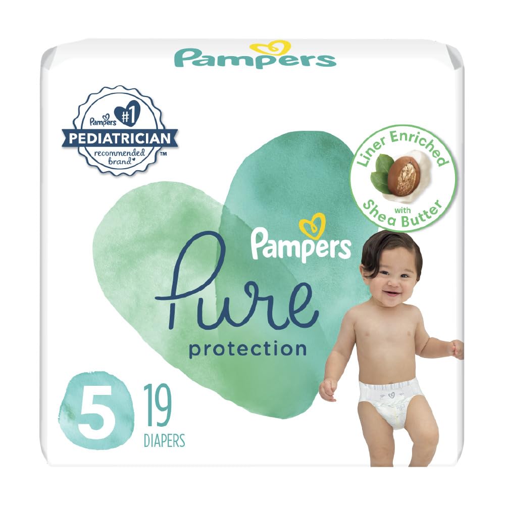 Pampers Pure Baby Diapers, Size 5 (27+ lbs), 132 - Jansha Store