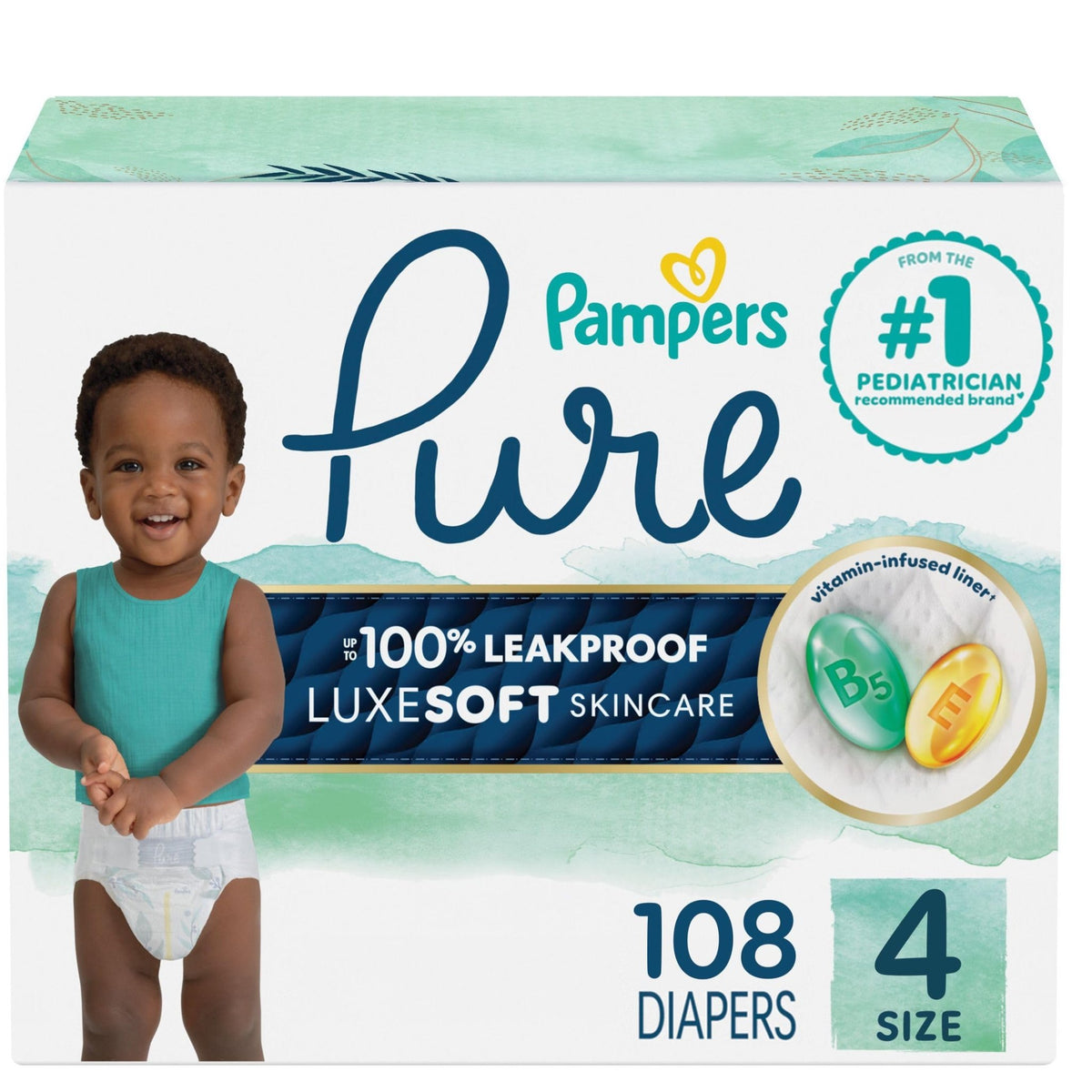 Pampers Pure Baby Diapers, Size 5 (27+ lbs), 132 - Jansha Store