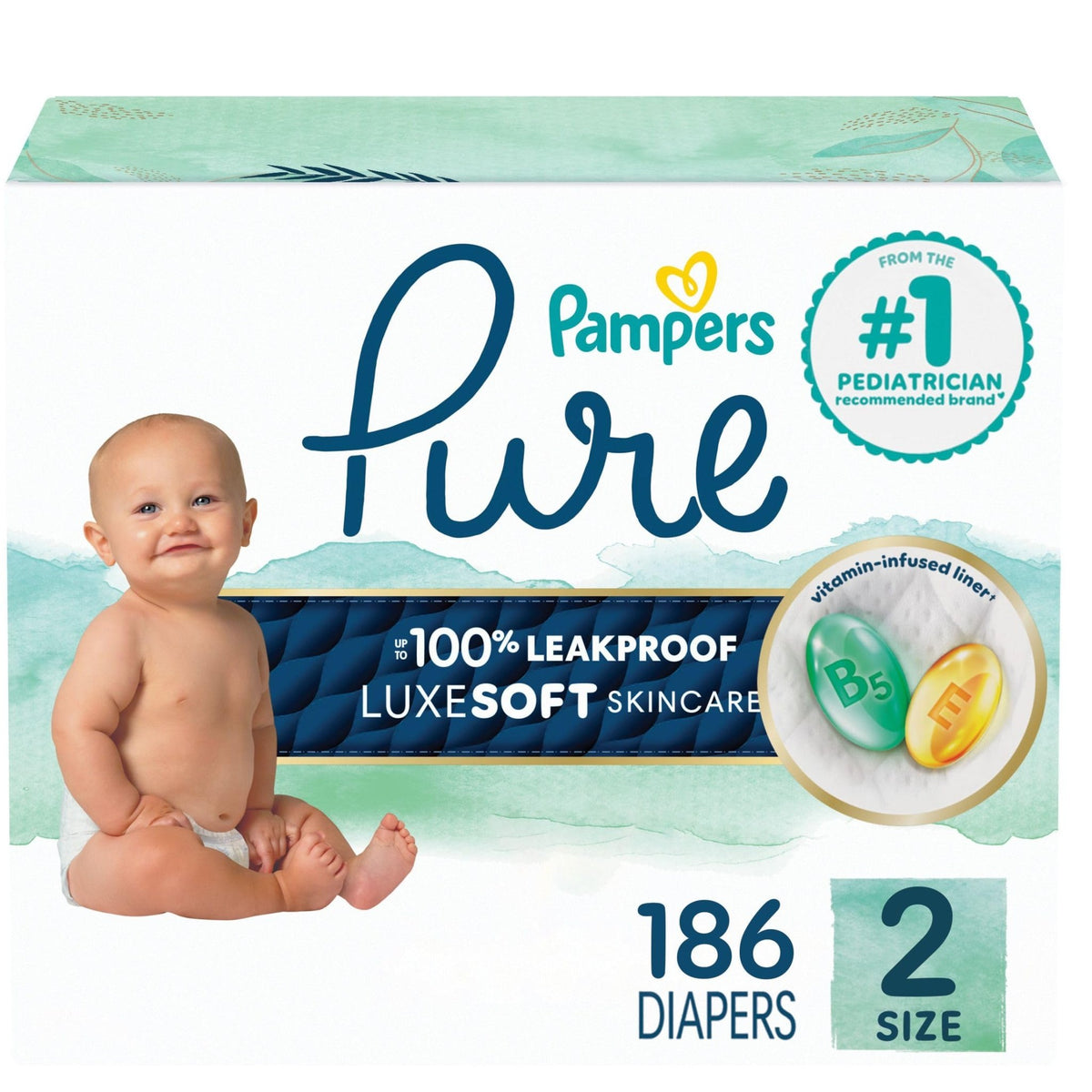Pampers Pure Baby Diapers, Size 5 (27+ lbs), 132 - Jansha Store