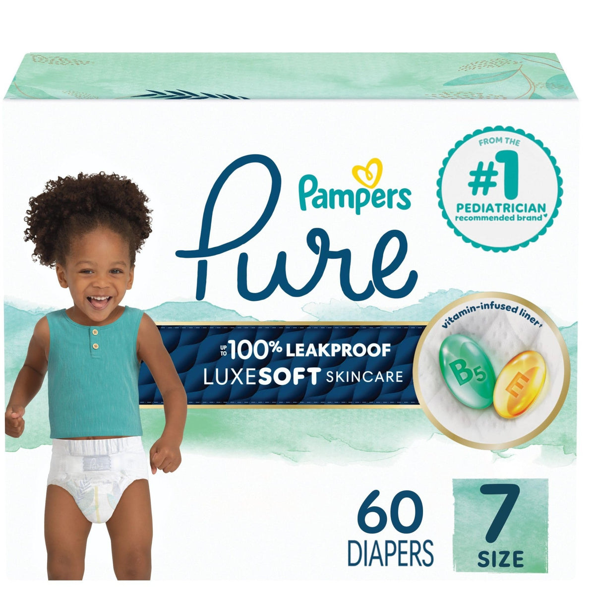 Pampers Pure Baby Diapers, Size 5 (27+ lbs), 132 - Jansha Store