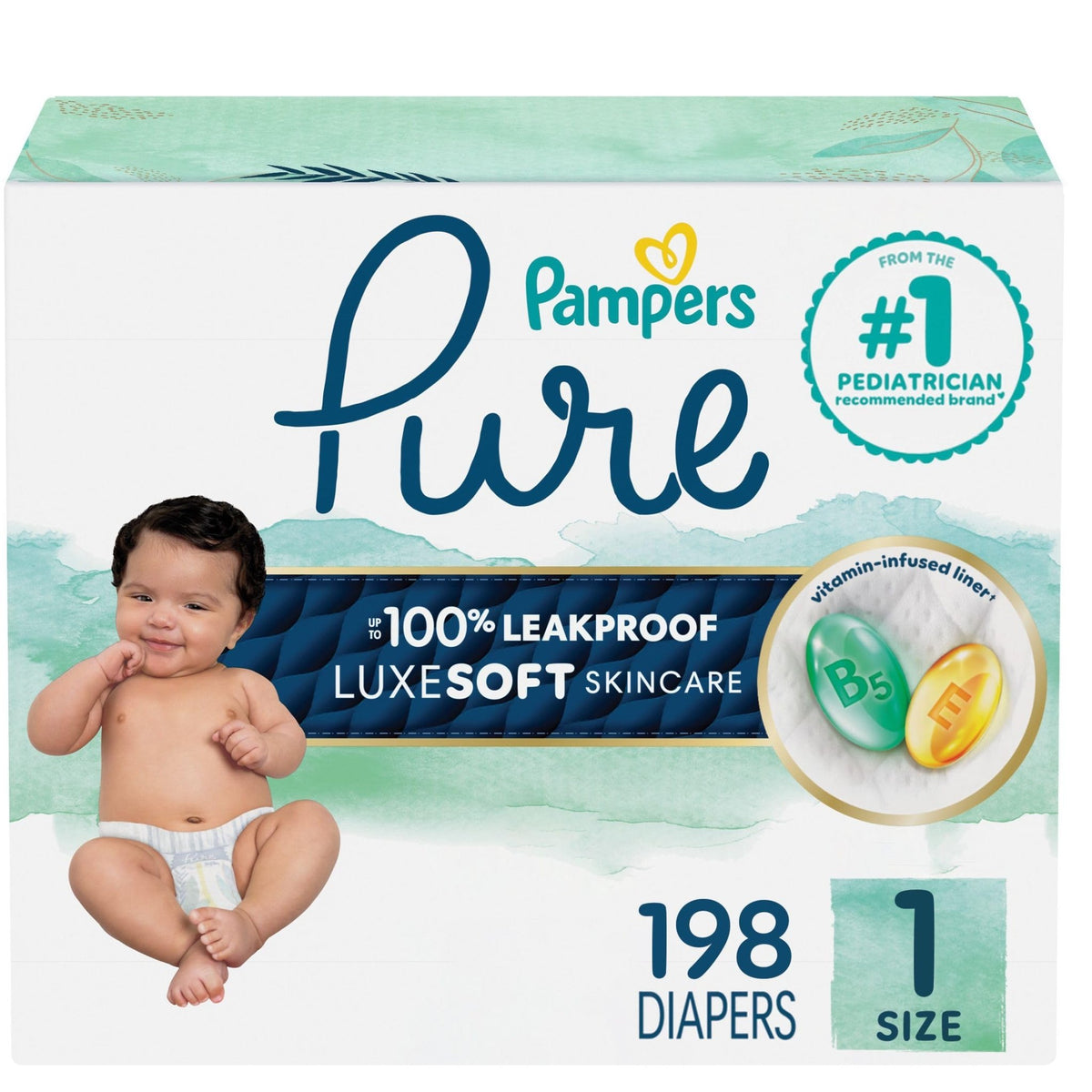 Pampers Pure Baby Diapers, Size 5 (27+ lbs), 132 - Jansha Store