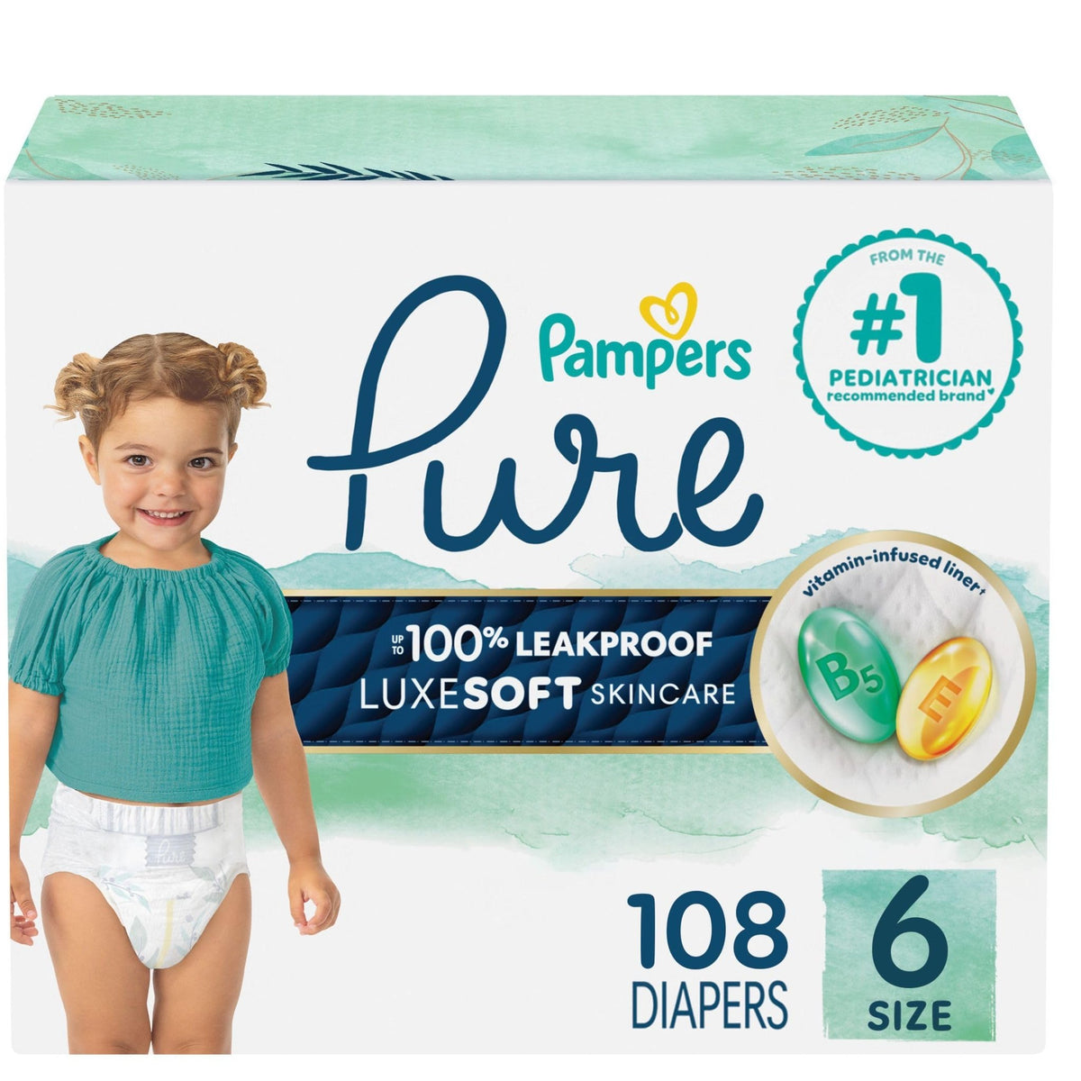 Pampers Pure Baby Diapers, Size 5 (27+ lbs), 132 - Jansha Store