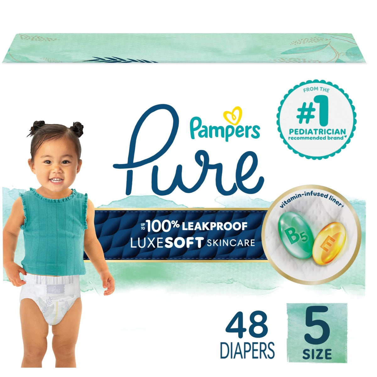 Pampers Pure Baby Diapers, Size 5 (27+ lbs), 132 - Jansha Store