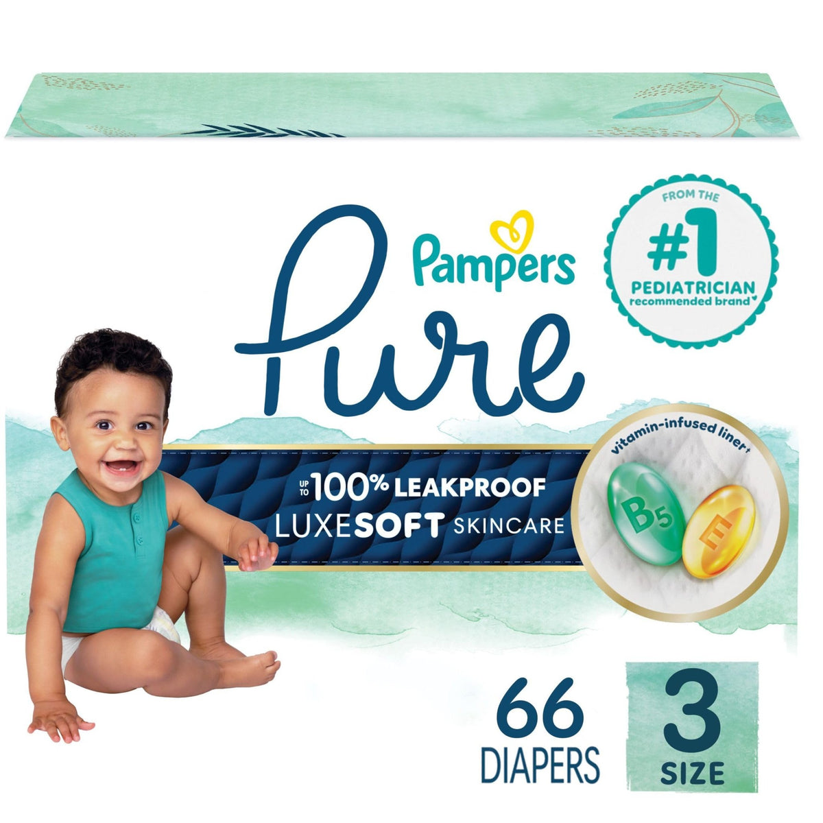 Pampers Pure Baby Diapers, Size 5 (27+ lbs), 132 - Jansha Store