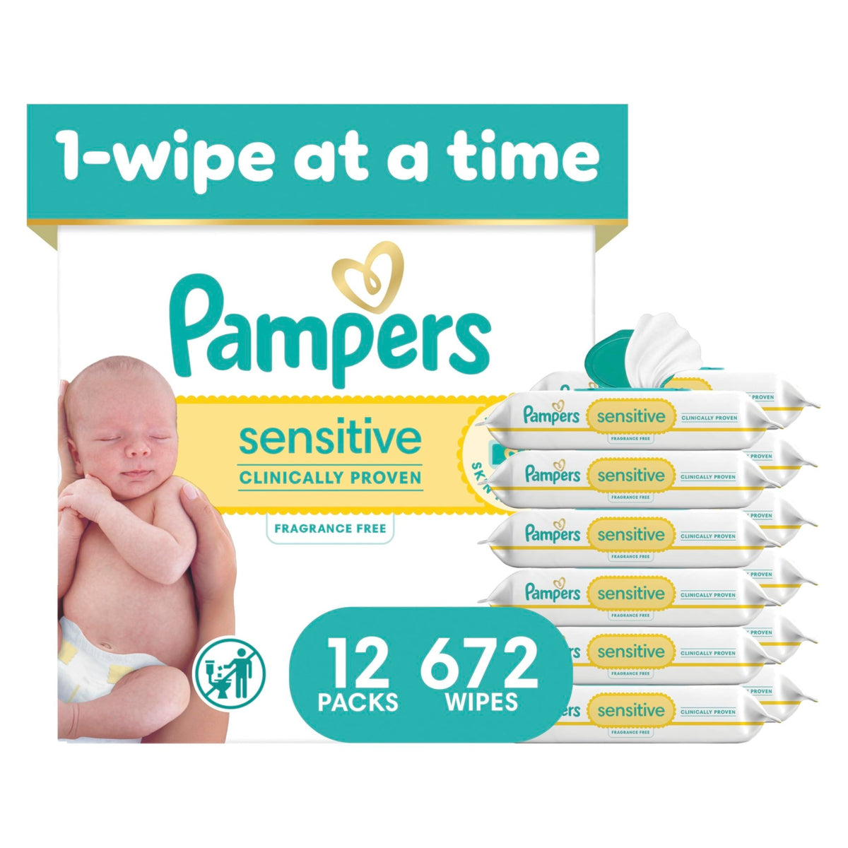 Pampers Sensitive Baby Wipes, Unscented, Fragrance Free, Clinically Proven, Water Based, Hypoallergenic, Multi-Use, Hand Wipes, 1008 Wipes Total (18X Flip-Top Packs) - Jansha Store