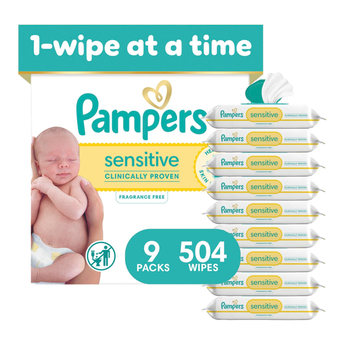 Pampers Sensitive Baby Wipes, Unscented, Fragrance Free, Clinically Proven, Water Based, Hypoallergenic, Multi-Use, Hand Wipes, 1008 Wipes Total (18X Flip-Top Packs) - Jansha Store