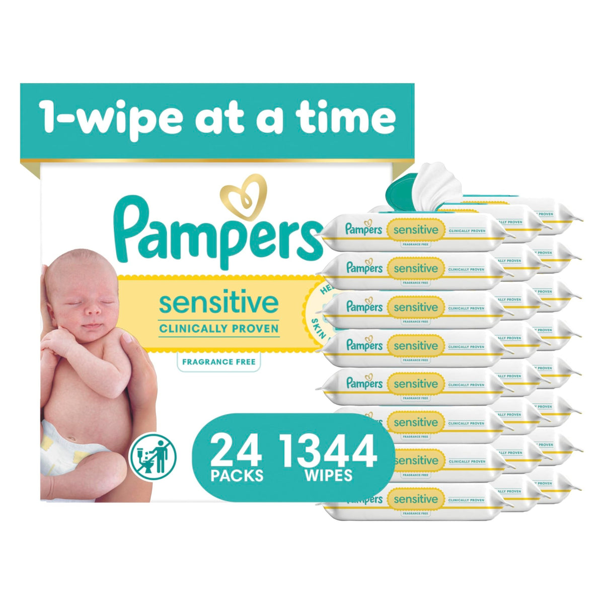 Pampers Sensitive Baby Wipes, Unscented, Fragrance Free, Clinically Proven, Water Based, Hypoallergenic, Multi-Use, Hand Wipes, 1008 Wipes Total (18X Flip-Top Packs) - Jansha Store