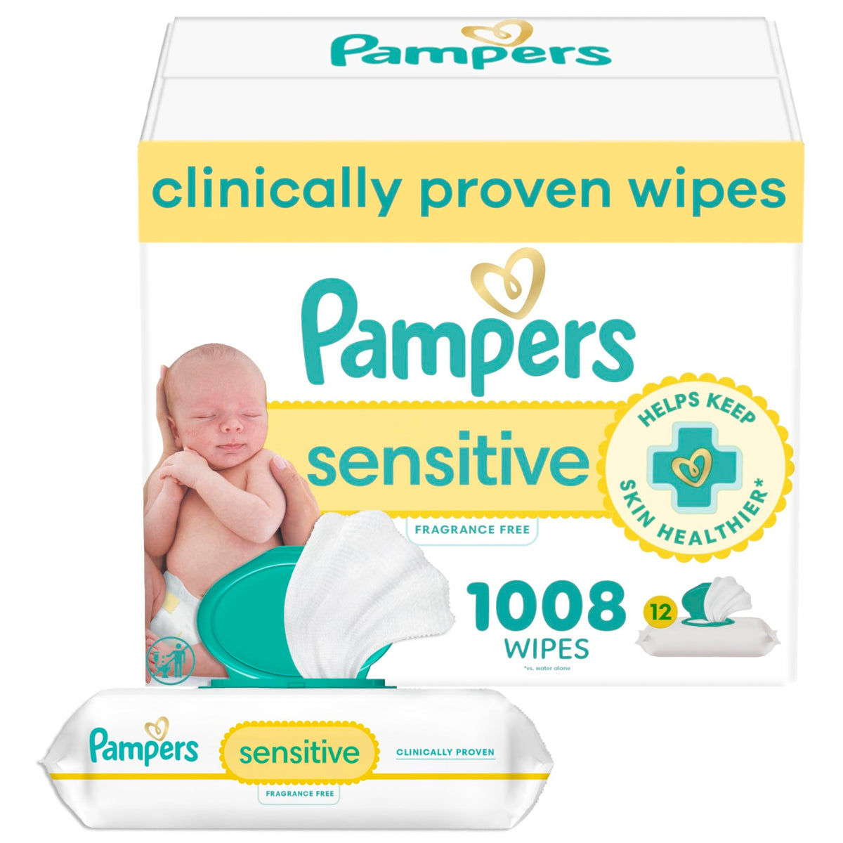 Pampers Sensitive Baby Wipes, Unscented, Fragrance Free, Clinically Proven, Water Based, Hypoallergenic, Multi-Use, Hand Wipes, 1008 Wipes Total (18X Flip-Top Packs) - Jansha Store