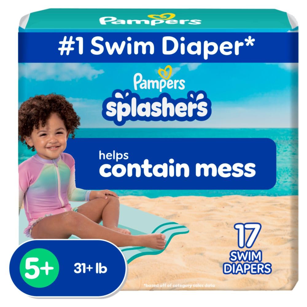 Pampers Splashers Swim Diapers, Size 4, 18 Count, Disposable Swim Diapers, Contains Mess, No Swell - Jansha Store