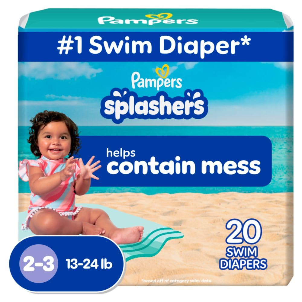 Pampers Splashers Swim Diapers, Size 4, 18 Count, Disposable Swim Diapers, Contains Mess, No Swell - Jansha Store