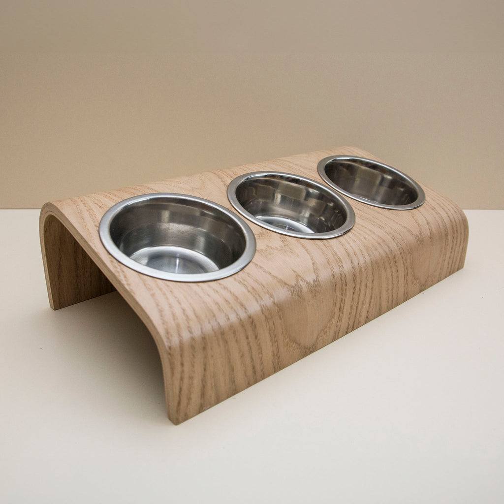Wooden Elevated Cat and Dog Bowl Stand with 3 Bowls Valiai