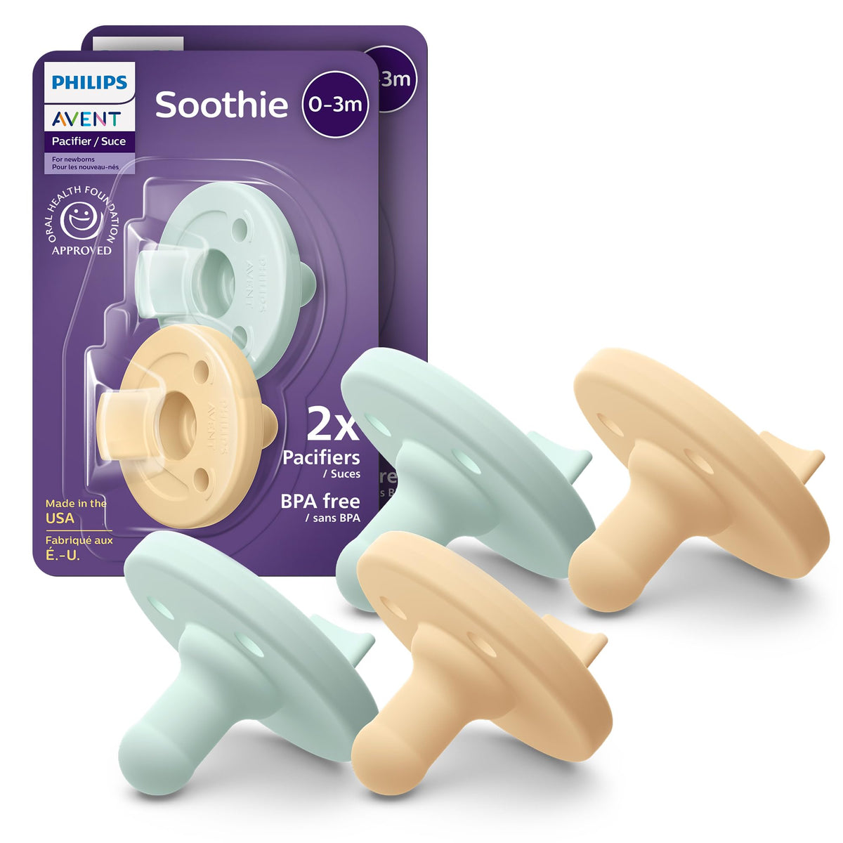 Philips Avent Soothie Baby Pacifier for 0-3 Months, BPA-Free, 4-Pack, Green - Jansha Store