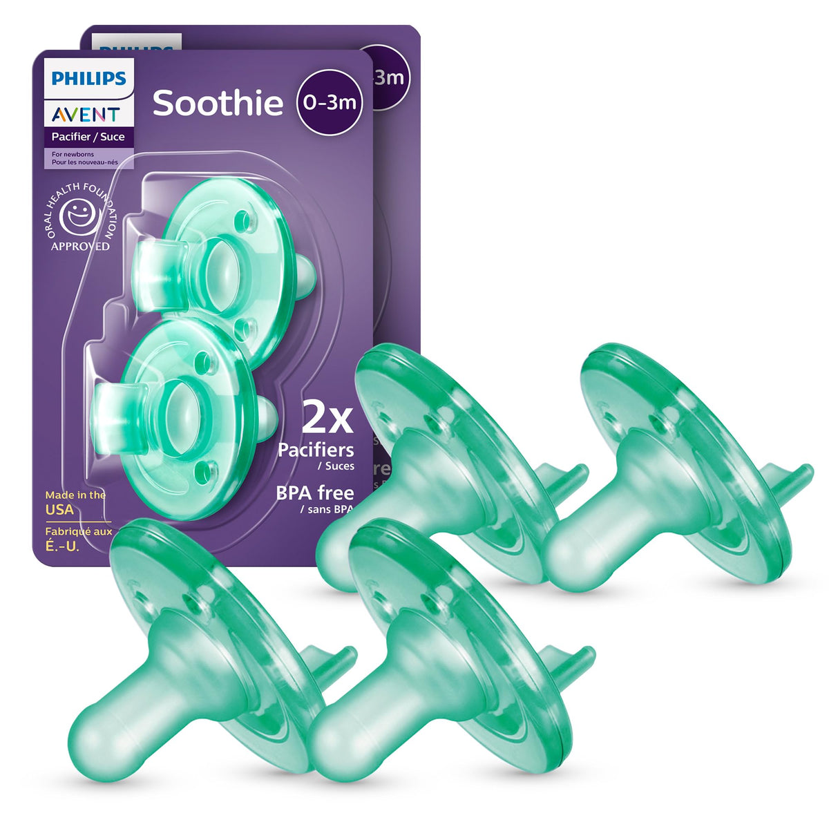 Philips Avent Soothie Baby Pacifier for 0-3 Months, BPA-Free, 4-Pack, Green - Jansha Store